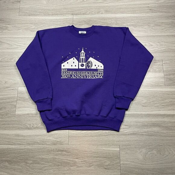 Vintage Sweatshirt Mens Extra Large Purple 90s Reading Massachusetts Lee - Picture 1 of 8